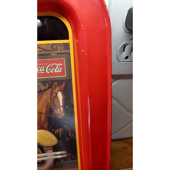 2 Vintage Coke 1987 Coca Cola Touring Car Advertising Lithograph TV Tray w Legs - Picture 3 of 12